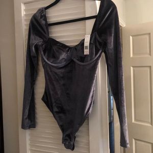 Thistle and spire slate colored body suit.